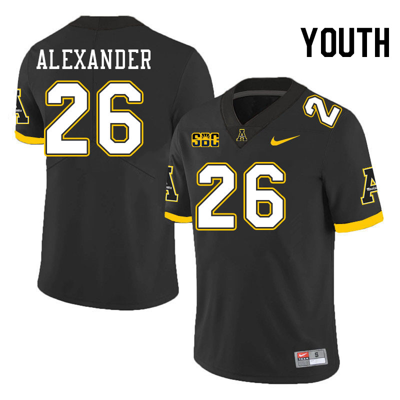 Youth #26 Khamani Alexander Appalachian State Mountaineers College Football Jerseys Stitched-Black